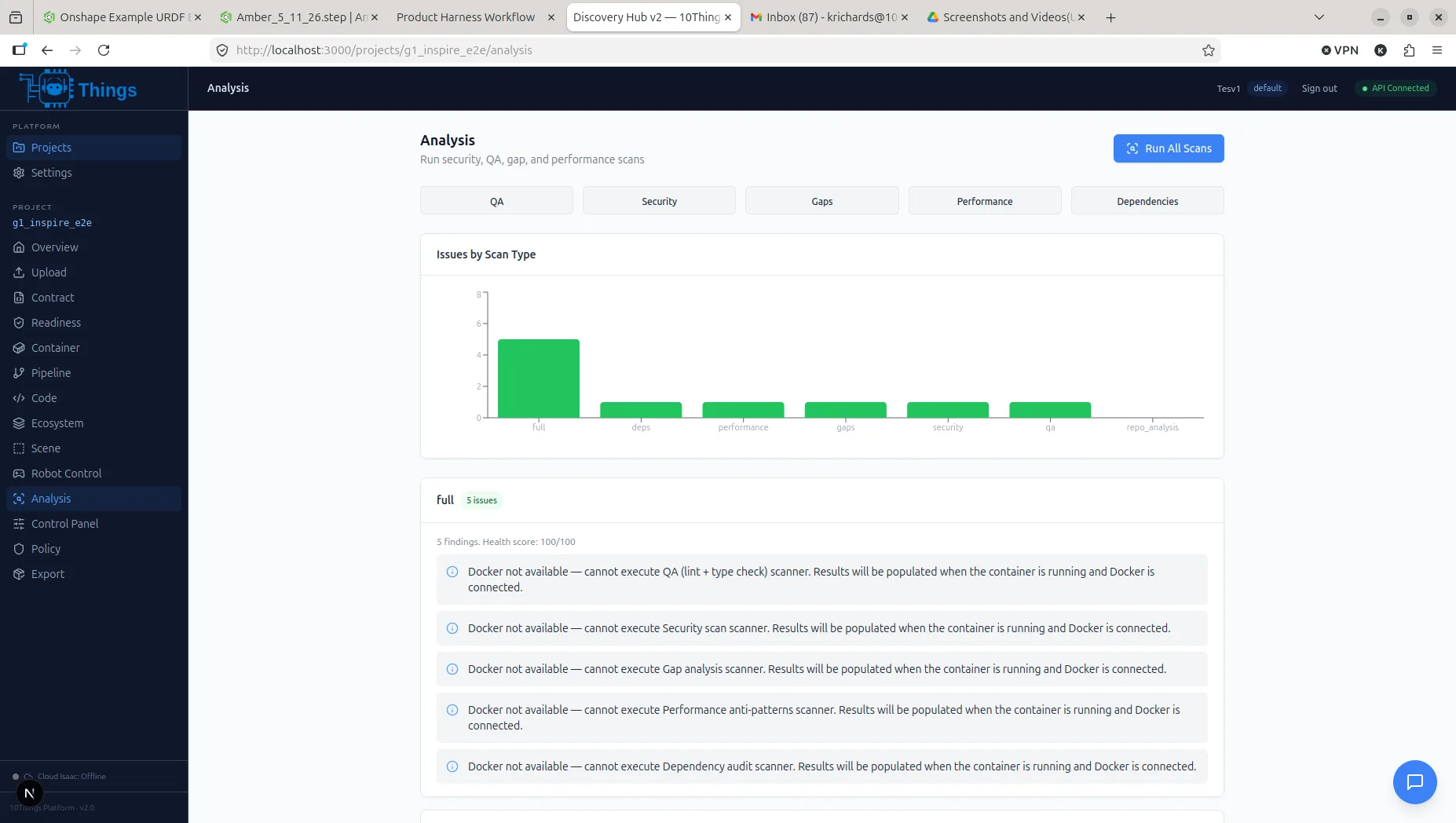 10Things events and evidence view showing activity signals from a robot validation run